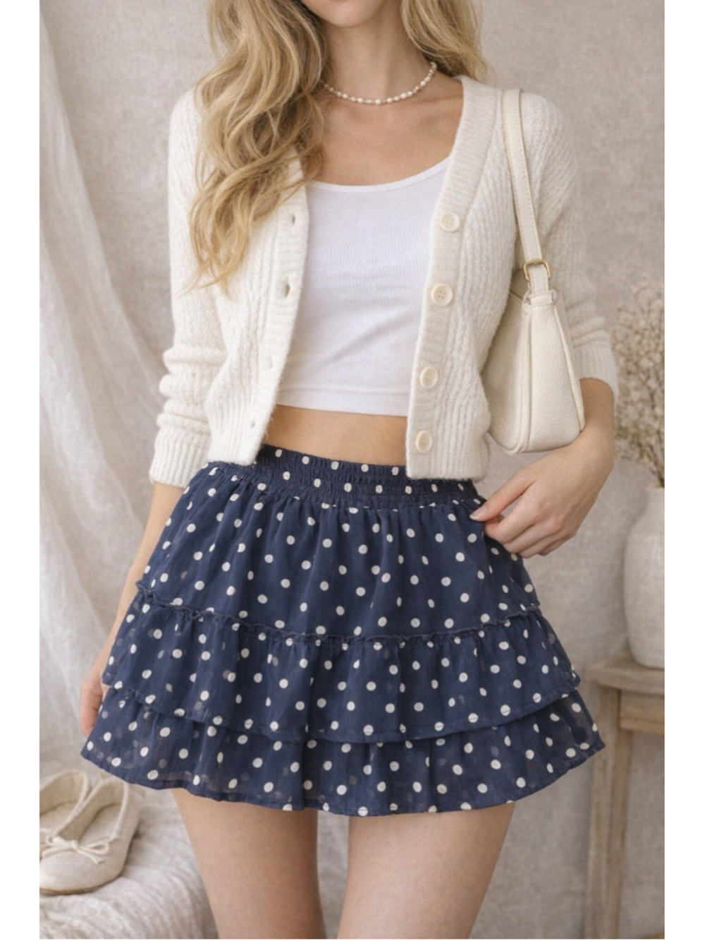Abercrombie & Fitch Y2K Polka Dot Tiered Mini Skirt Preppy Coquette Navy XS S